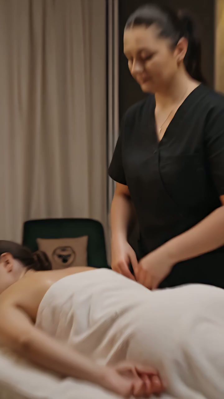 Vertical social media video showing a spa treatment session.